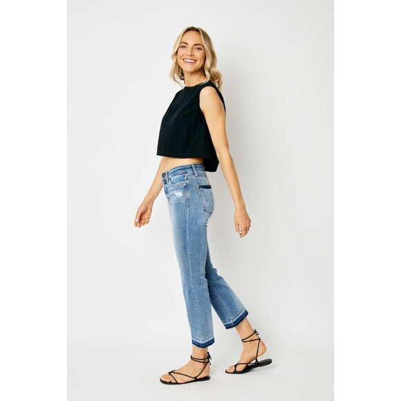 Women's Cotton Spandex Cropped Bootcut Pants Mid-Rise Release Hem - Picture 3 of 9